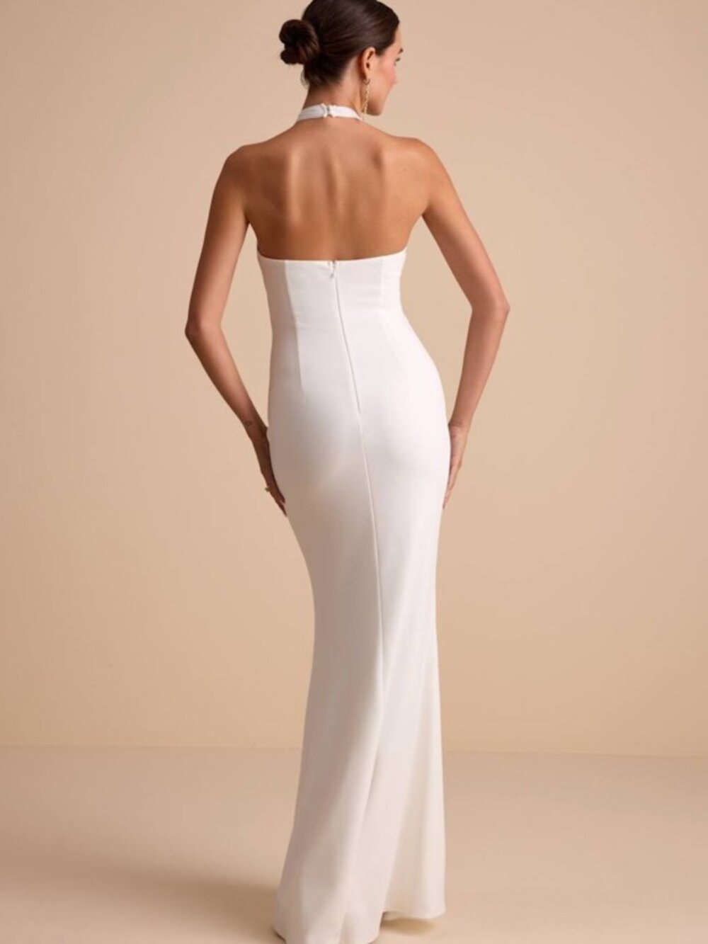 NWT-Lulus Iridessa White Mixed Media Halter Mermaid Maxi Dress - Size S - Picture 3 of 3